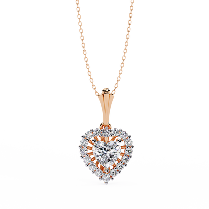 Heart and Round Cut Lab Grown Diamond Rose 14k Solid Gold Prong Set Minimalist Dainty Party Wear Pendant Perfect  Gift for Her - HIGHCARAT DIAMONDS
