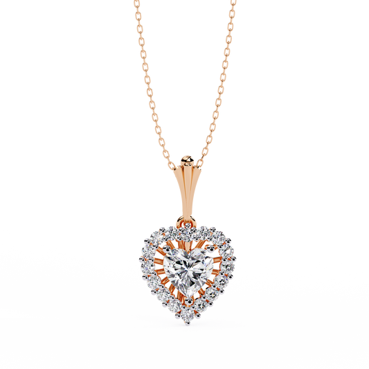 Heart and Round Cut Lab Grown Diamond Rose 14k Solid Gold Prong Set Minimalist Dainty Party Wear Pendant Perfect  Gift for Her - HIGHCARAT DIAMONDS