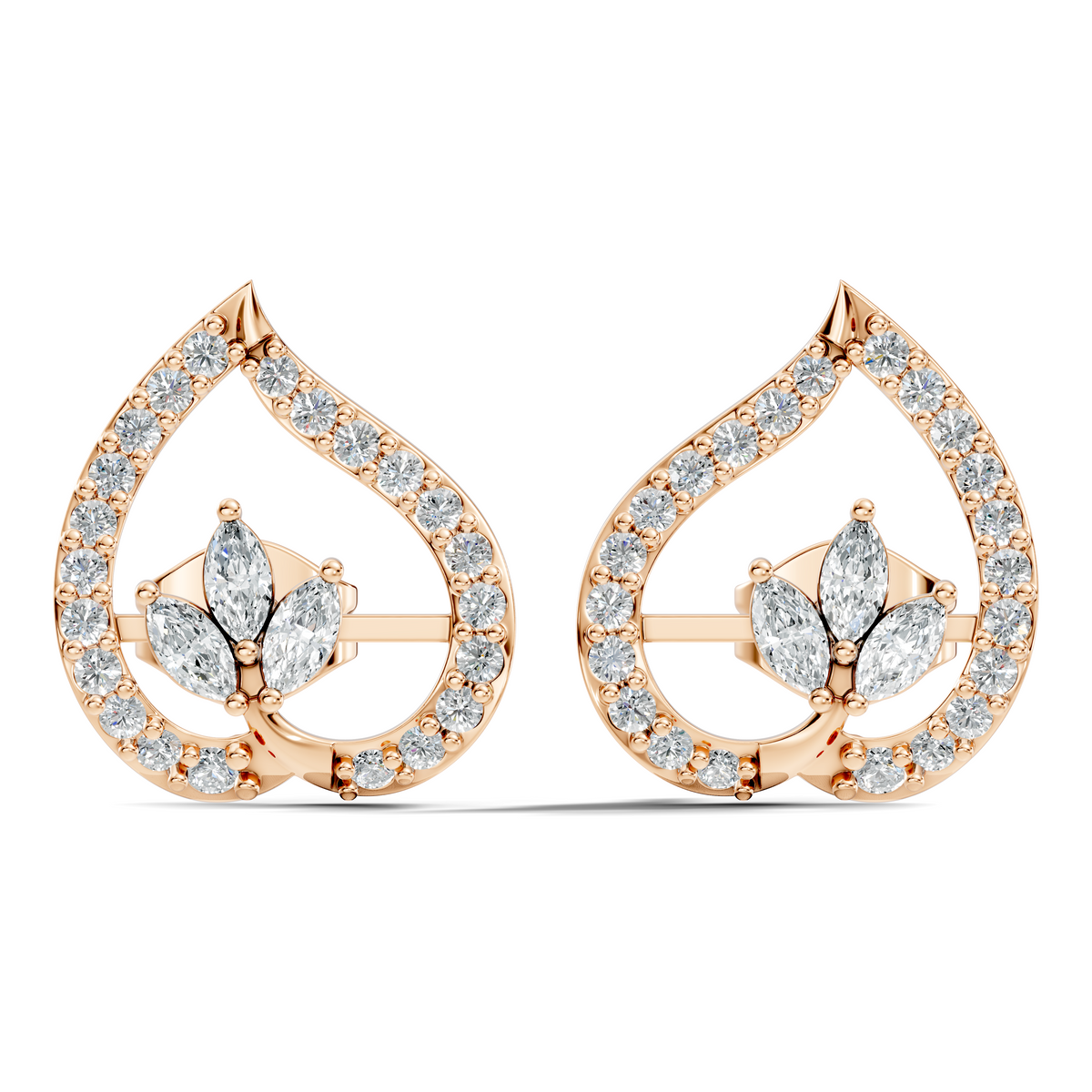 Marquise & Round Shape Natural & Lab Grown Diamond Stunning Earrings For Girl - HIGHCARAT DIAMONDS