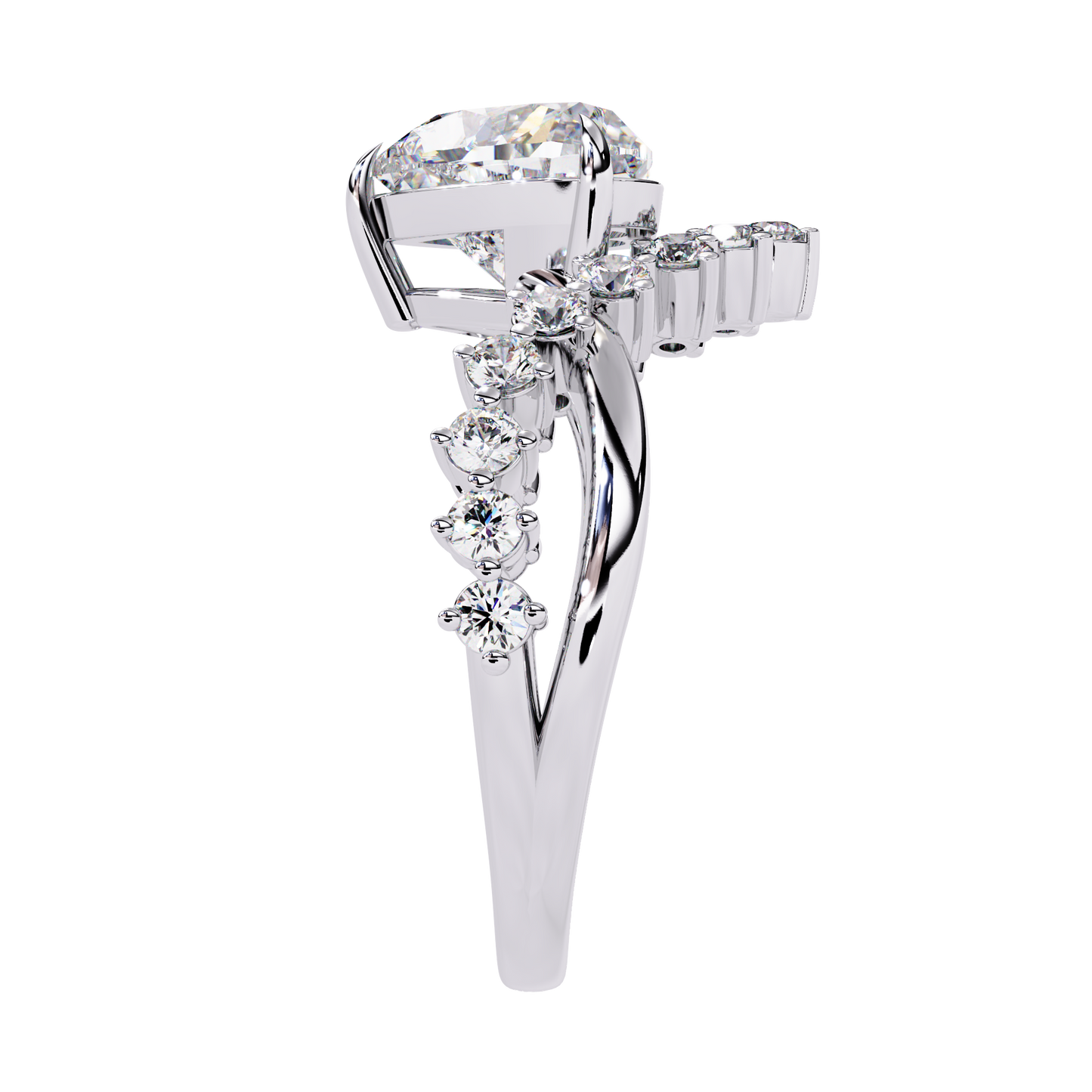 Heart & Round Cut Lab Grown Diamond Shank Ring - HIGHCARAT DIAMONDS