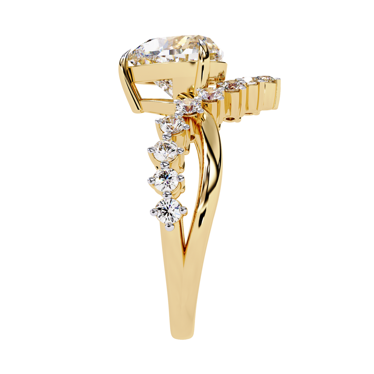 Heart & Round Cut Lab Grown Diamond Shank Ring - HIGHCARAT DIAMONDS