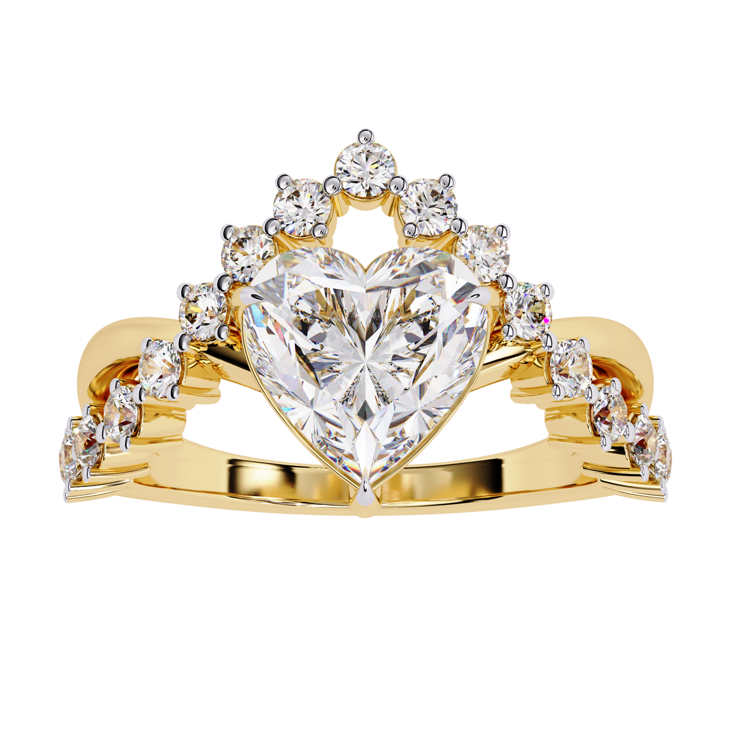 Heart & Round Cut Lab Grown Diamond Shank Ring - HIGHCARAT DIAMONDS