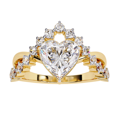 Heart & Round Cut Lab Grown Diamond Shank Ring - HIGHCARAT DIAMONDS