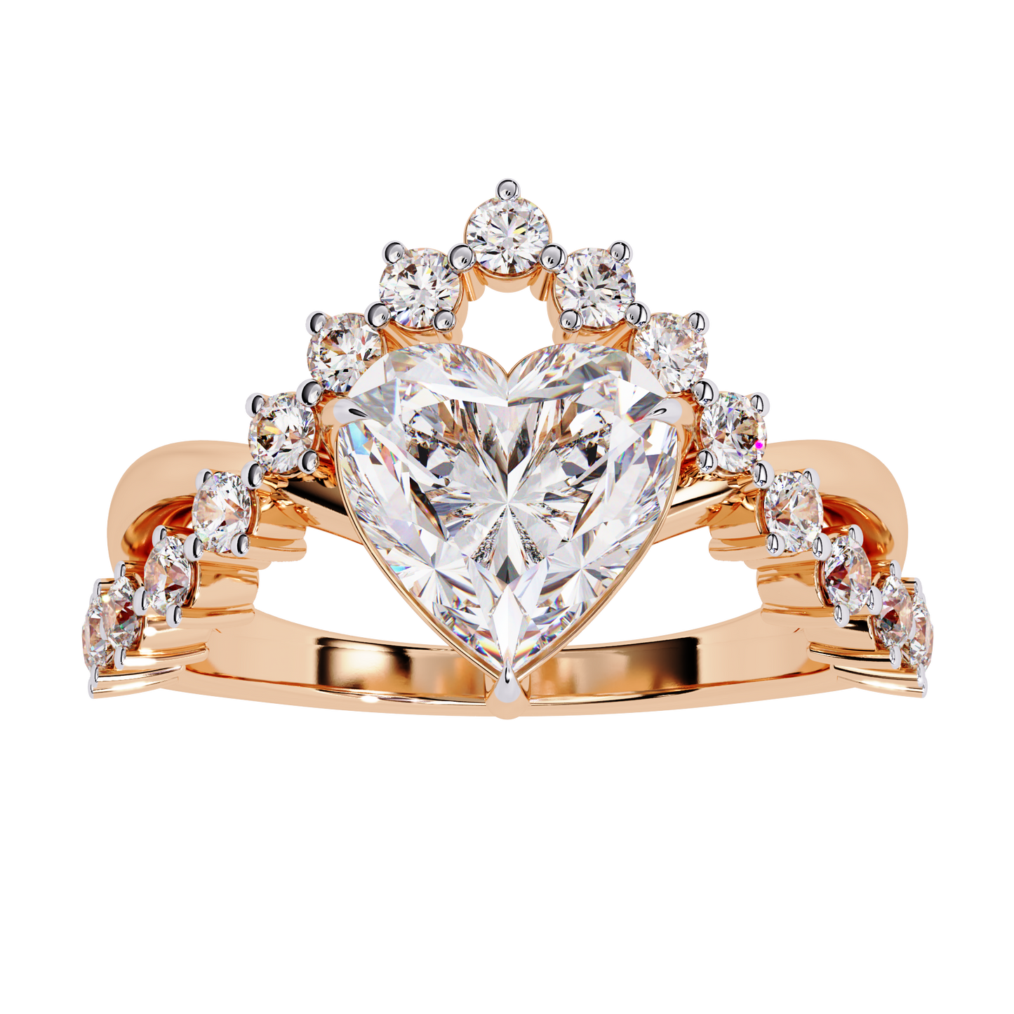 Heart & Round Cut Lab Grown Diamond Shank Ring - HIGHCARAT DIAMONDS