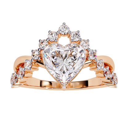 Heart & Round Cut Lab Grown Diamond Shank Ring - HIGHCARAT DIAMONDS