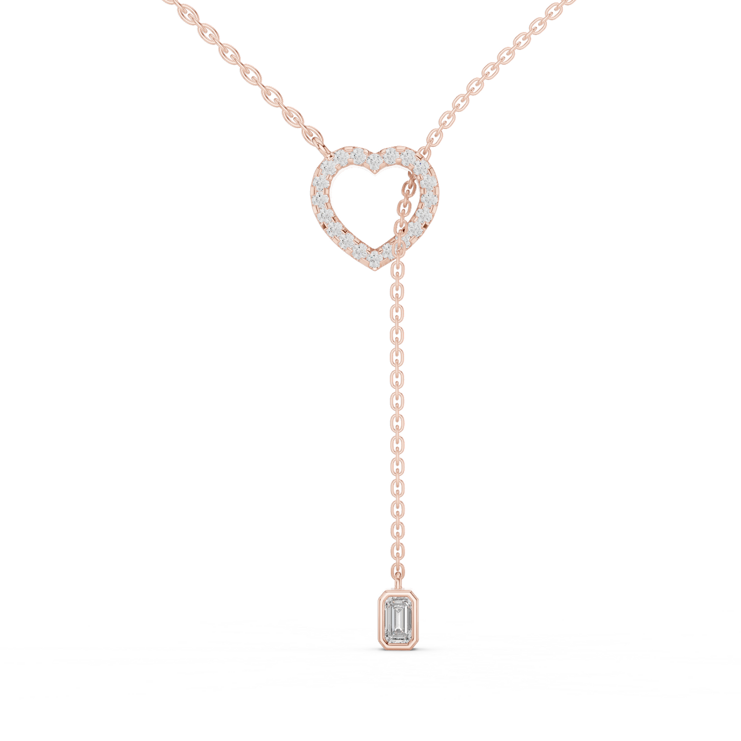14k Solid Gold Heart Shapes Round & Emerald Cut Natural & Lab Grown Diamond Necklace For Birthday - HIGHCARAT DIAMONDS