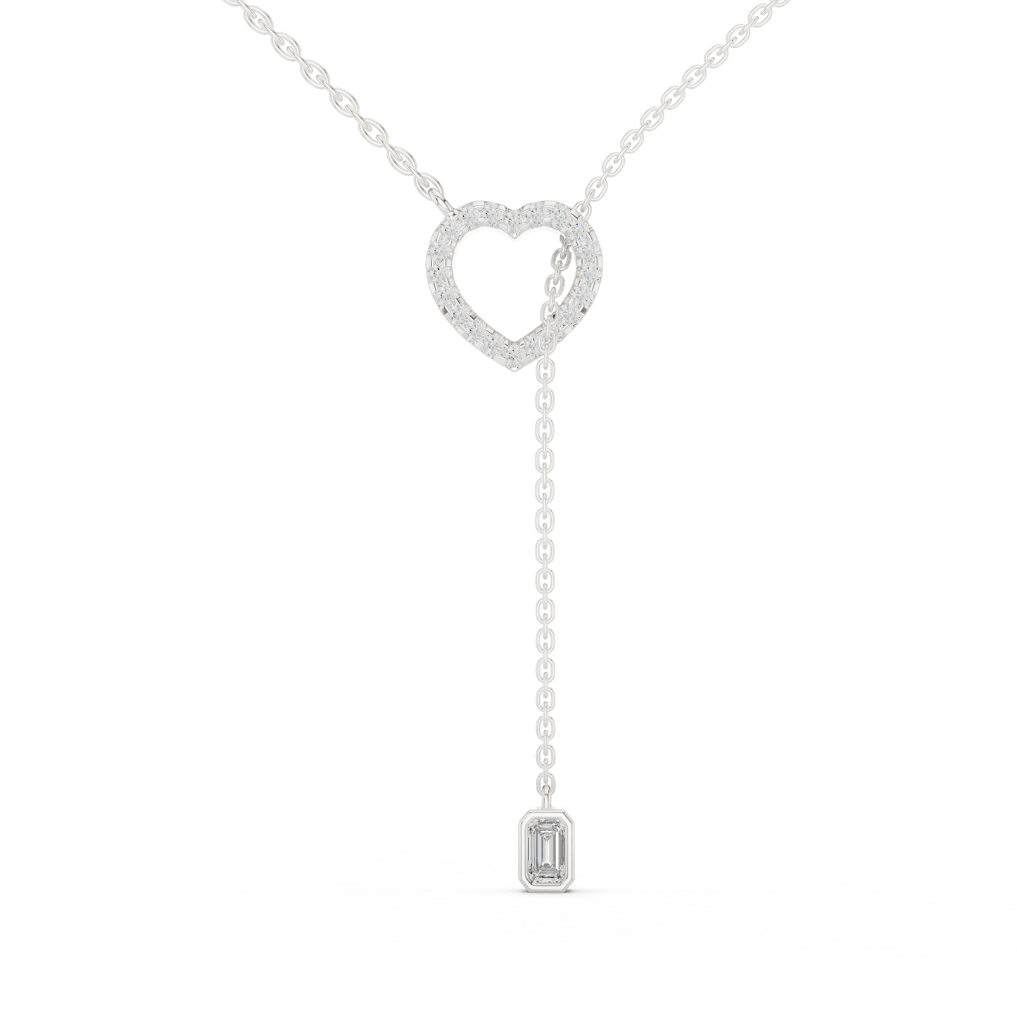 14k Solid Gold Heart Shapes Round & Emerald Cut Natural & Lab Grown Diamond Necklace For Birthday - HIGHCARAT DIAMONDS