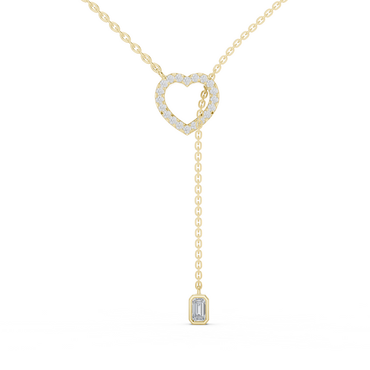 14k Solid Gold Heart Shapes Round & Emerald Cut Natural & Lab Grown Diamond Necklace For Birthday - HIGHCARAT DIAMONDS