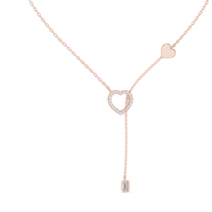 14k Solid Gold Heart Shapes Round & Emerald Cut Natural & Lab Grown Diamond Necklace For Birthday - HIGHCARAT DIAMONDS