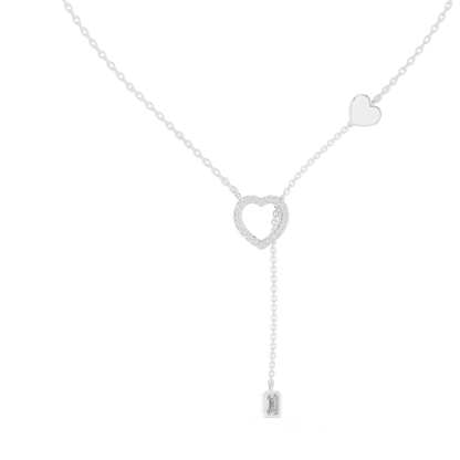 14k Solid Gold Heart Shapes Round & Emerald Cut Natural & Lab Grown Diamond Necklace For Birthday - HIGHCARAT DIAMONDS