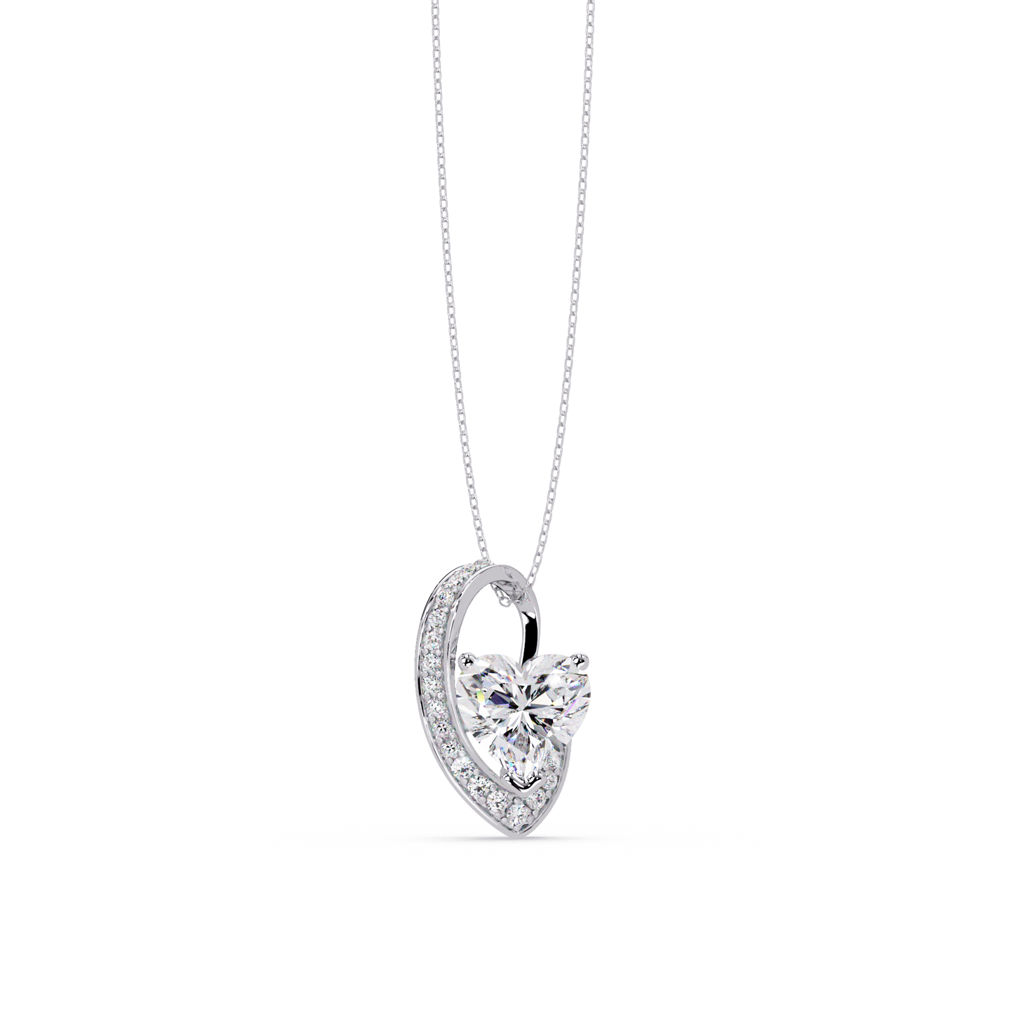 Heart Shape Lab Grown Diamond Open Curve Pendant - HIGHCARAT DIAMONDS