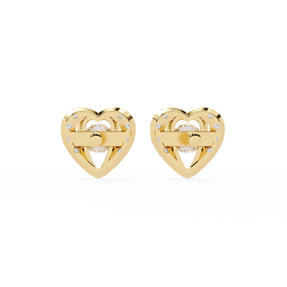 Heart Shape Round Cut Top Grade Diamond Vintage Delicate Antique Handmade Screw Back Stud Earring For Women's - HIGHCARAT DIAMONDS