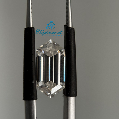 Loose elongated hexagon diamond with modern faceting and elegant elongated proportions
