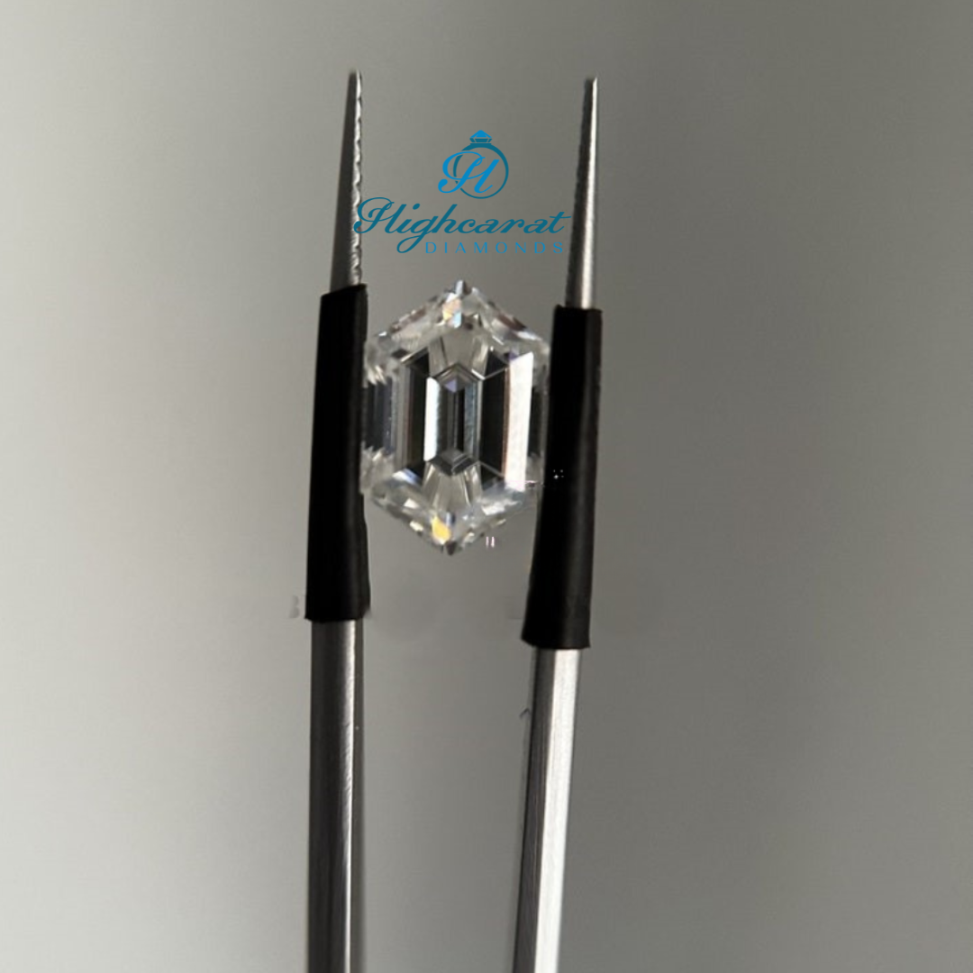 Premium elongated hexagon diamond with sharp angles, clean lines, and brilliant light performance