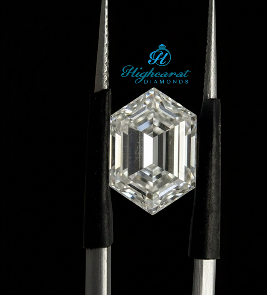 Elongated hexagon cut lab grown diamond featuring sleek geometry and exceptional brilliance