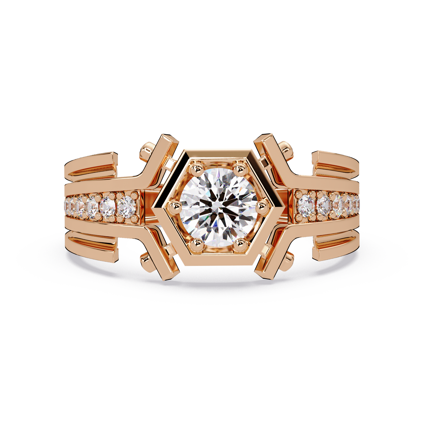 Hexagon Frame Round Cut Lab Grown Diamond Ring - HIGHCARAT DIAMONDS