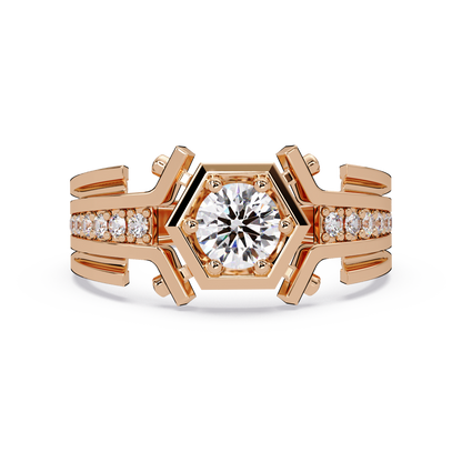 Hexagon Frame Round Cut Lab Grown Diamond Ring - HIGHCARAT DIAMONDS