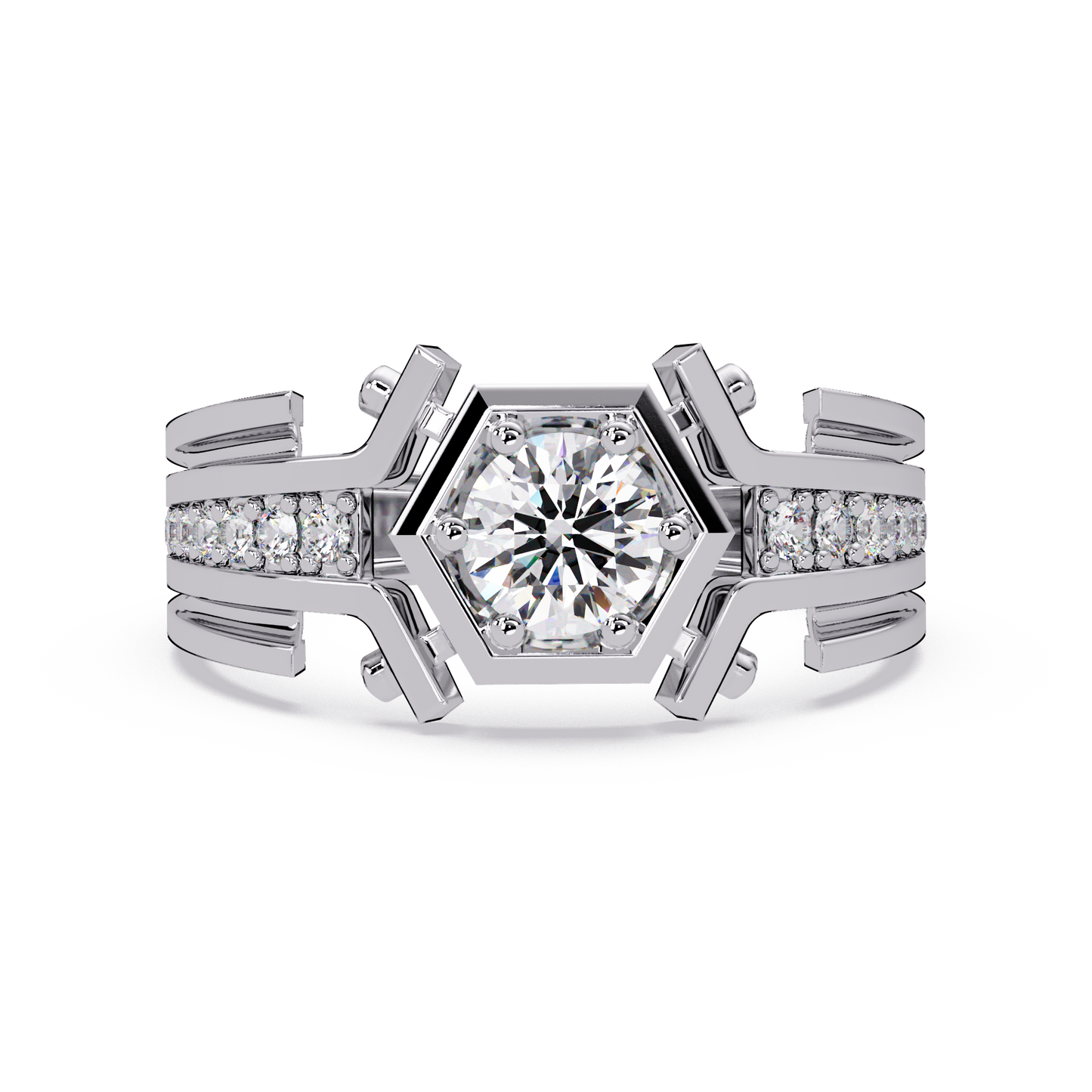 Hexagon Frame Round Cut Lab Grown Diamond Ring - HIGHCARAT DIAMONDS