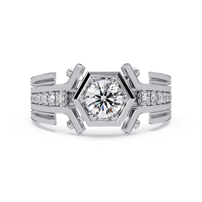 Hexagon Frame Round Cut Lab Grown Diamond Ring - HIGHCARAT DIAMONDS
