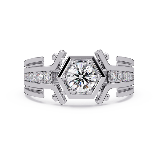 Hexagon Frame Round Cut Lab Grown Diamond Ring - HIGHCARAT DIAMONDS
