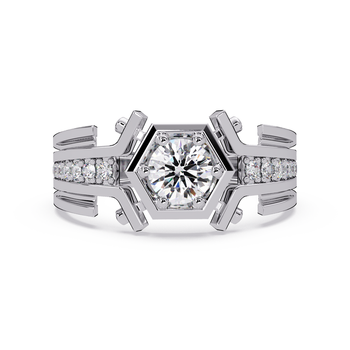 Hexagon Frame Round Cut Lab Grown Diamond Ring - HIGHCARAT DIAMONDS