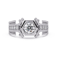 Hexagon Frame Round Cut Lab Grown Diamond Ring - HIGHCARAT DIAMONDS