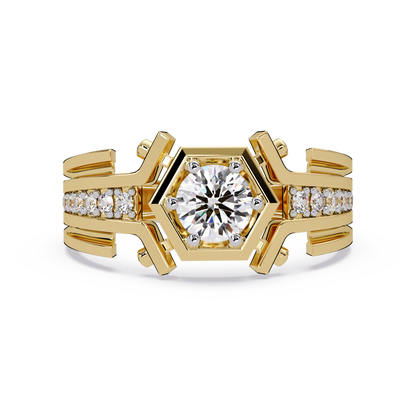 Hexagon Frame Round Cut Lab Grown Diamond Ring - HIGHCARAT DIAMONDS