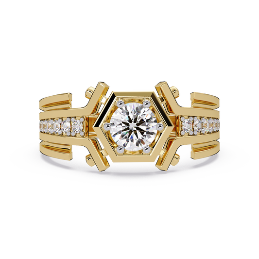 Hexagon Frame Round Cut Lab Grown Diamond Ring - HIGHCARAT DIAMONDS