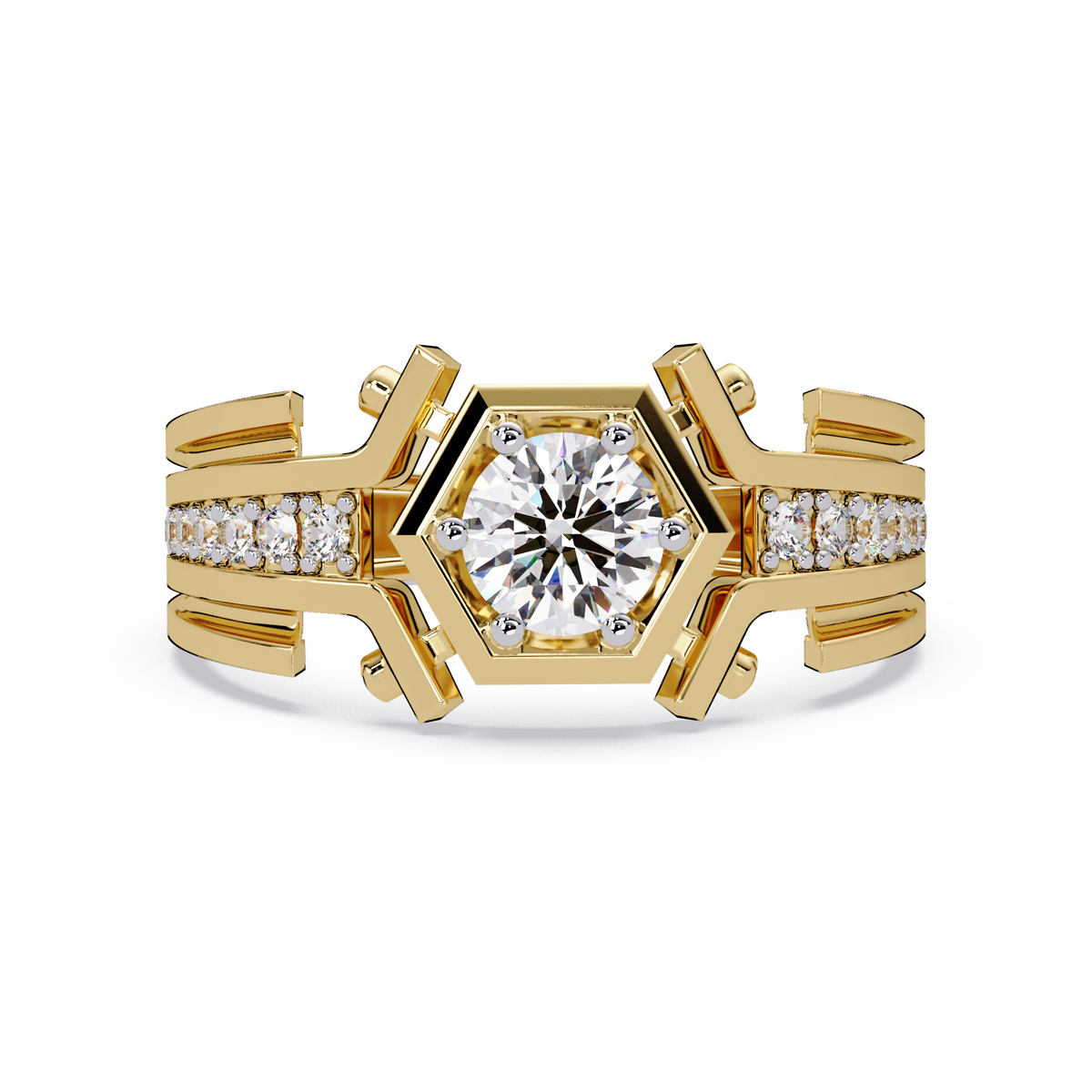 Hexagon Frame Round Cut Lab Grown Diamond Ring - HIGHCARAT DIAMONDS