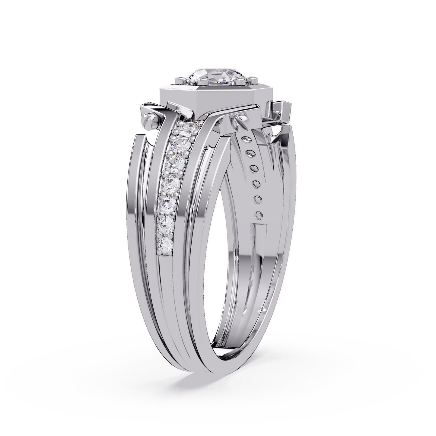Hexagon Frame Round Cut Lab Grown Diamond Ring - HIGHCARAT DIAMONDS