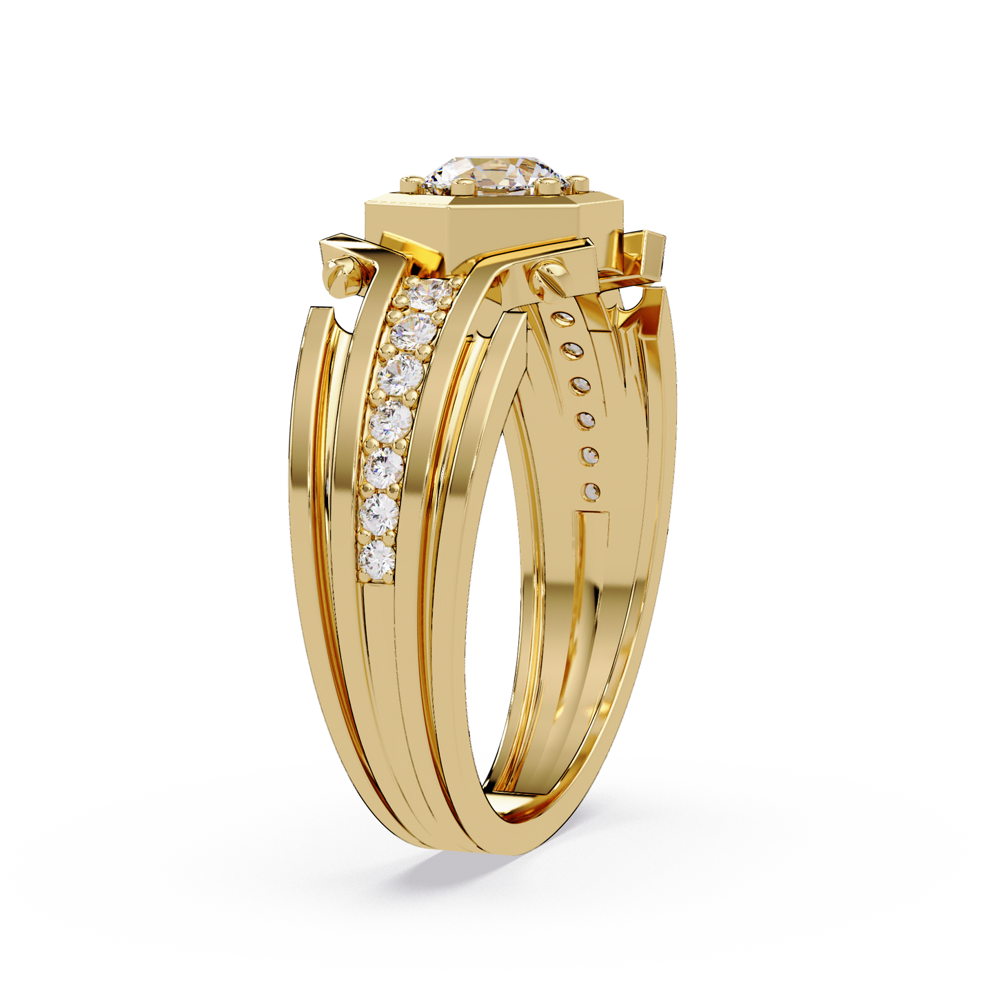 Hexagon Frame Round Cut Lab Grown Diamond Ring - HIGHCARAT DIAMONDS