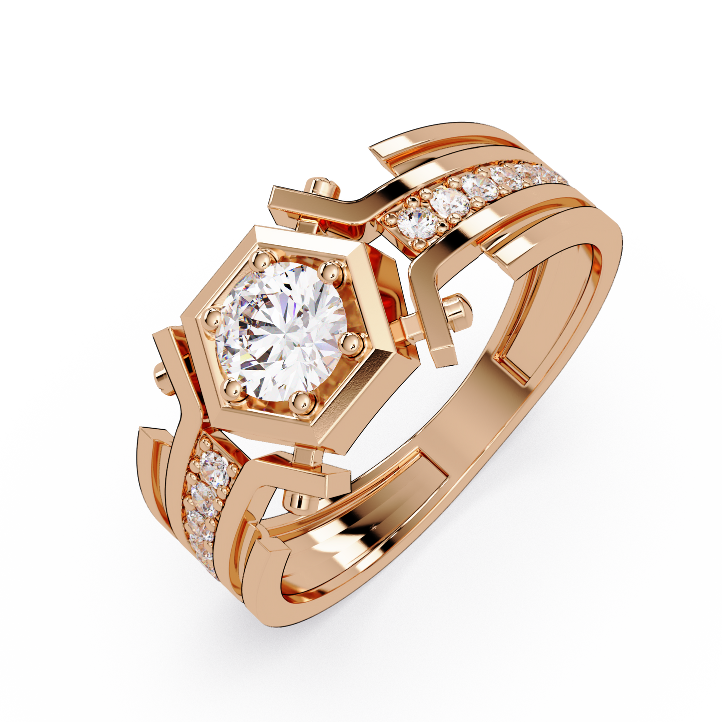 Hexagon Frame Round Cut Lab Grown Diamond Ring - HIGHCARAT DIAMONDS