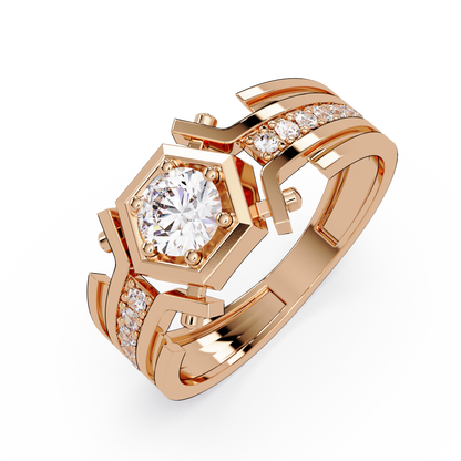 Hexagon Frame Round Cut Lab Grown Diamond Ring - HIGHCARAT DIAMONDS