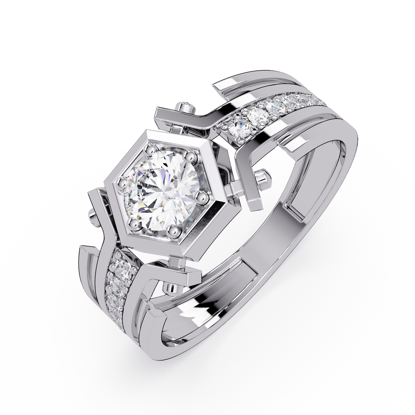 Hexagon Frame Round Cut Lab Grown Diamond Ring - HIGHCARAT DIAMONDS