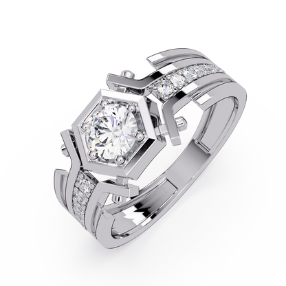 Hexagon Frame Round Cut Lab Grown Diamond Ring - HIGHCARAT DIAMONDS