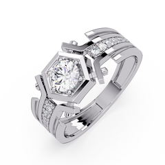 Hexagon Frame Round Cut Lab Grown Diamond Ring - HIGHCARAT DIAMONDS