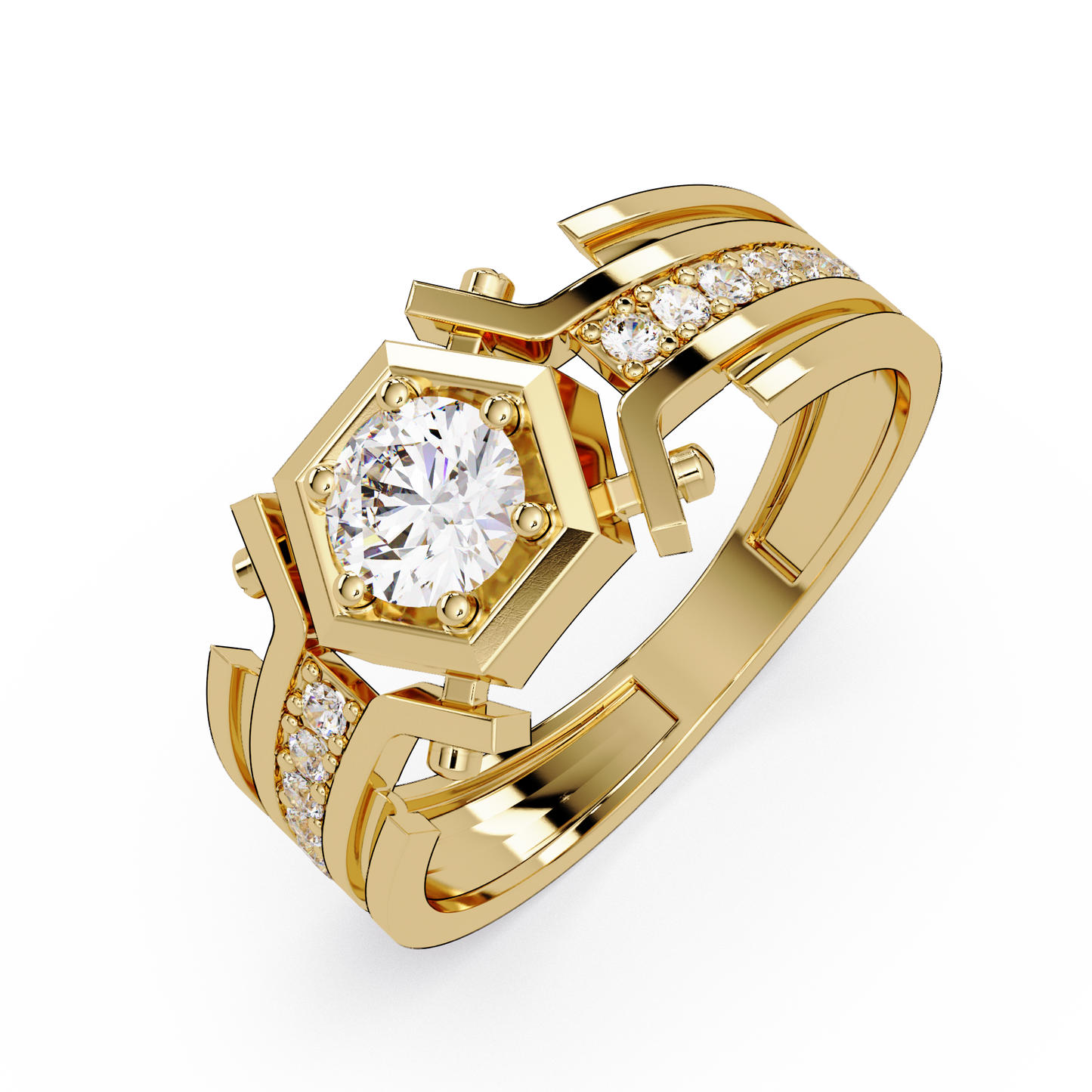Hexagon Frame Round Cut Lab Grown Diamond Ring - HIGHCARAT DIAMONDS