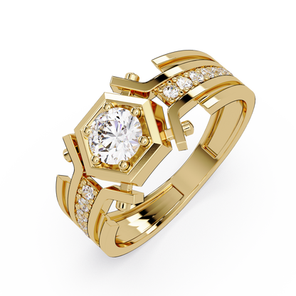 Hexagon Frame Round Cut Lab Grown Diamond Ring - HIGHCARAT DIAMONDS