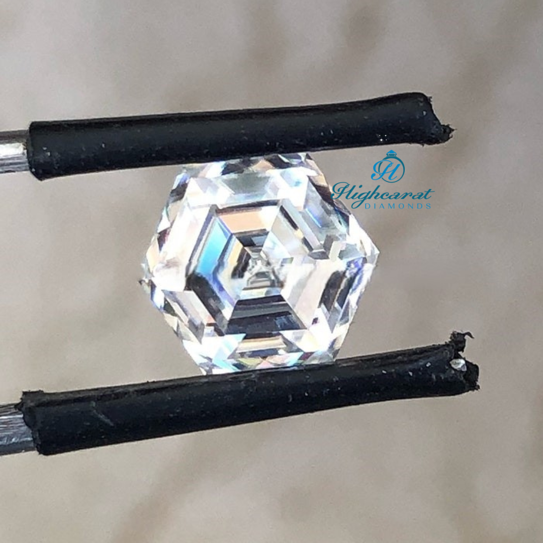 Custom hexagon step cut diamond showcasing modern architectural faceting