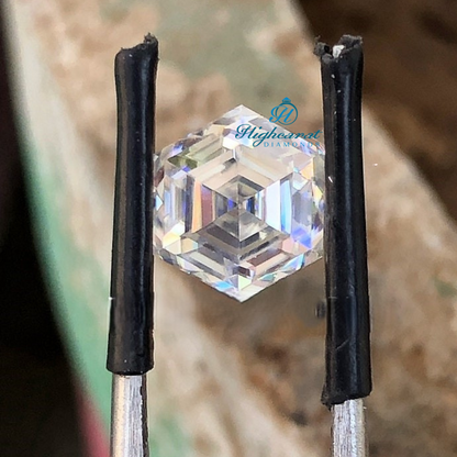 Loose hexagon shape diamond with elegant step cut brilliance and sharp edges