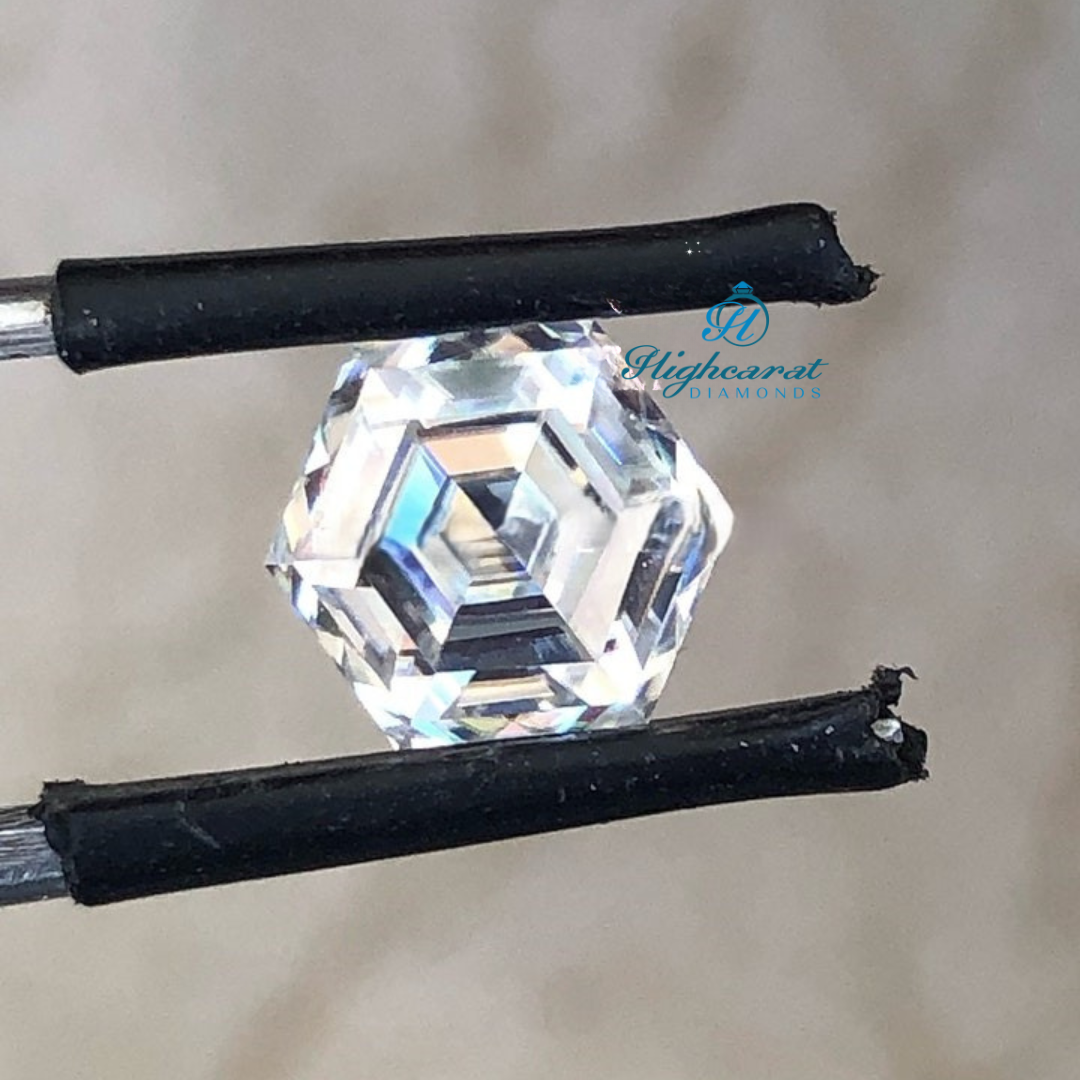 Geometric hexagon step cut diamond with refined sparkle and balanced proportions