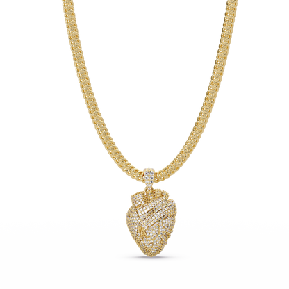 Iced Broken Heart Skull Lab Diamond Pendant Necklace - HIGHCARAT DIAMONDS