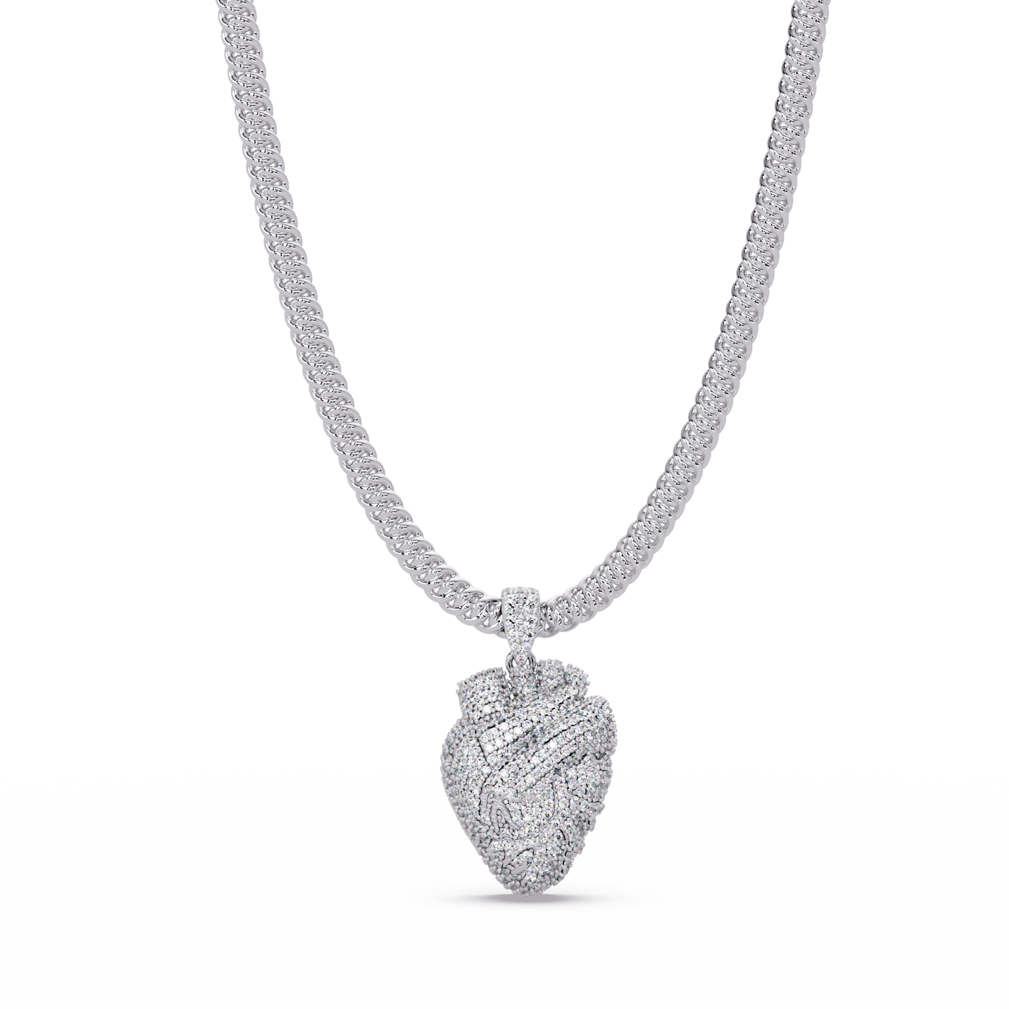 Iced Broken Heart Skull Lab Diamond Pendant Necklace - HIGHCARAT DIAMONDS