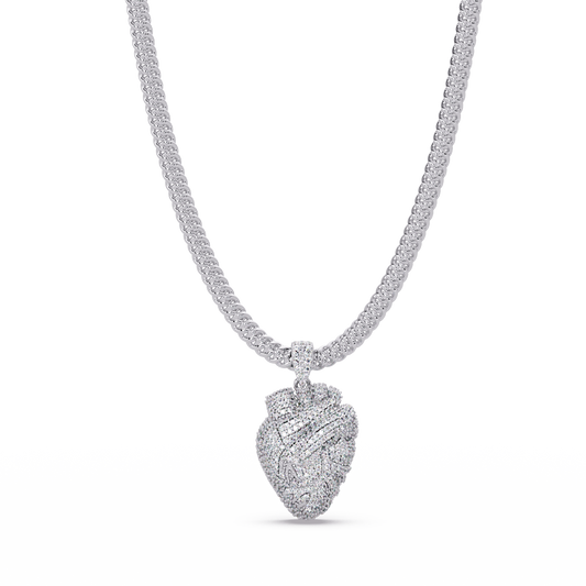 Iced Broken Heart Skull Lab Diamond Pendant Necklace - HIGHCARAT DIAMONDS