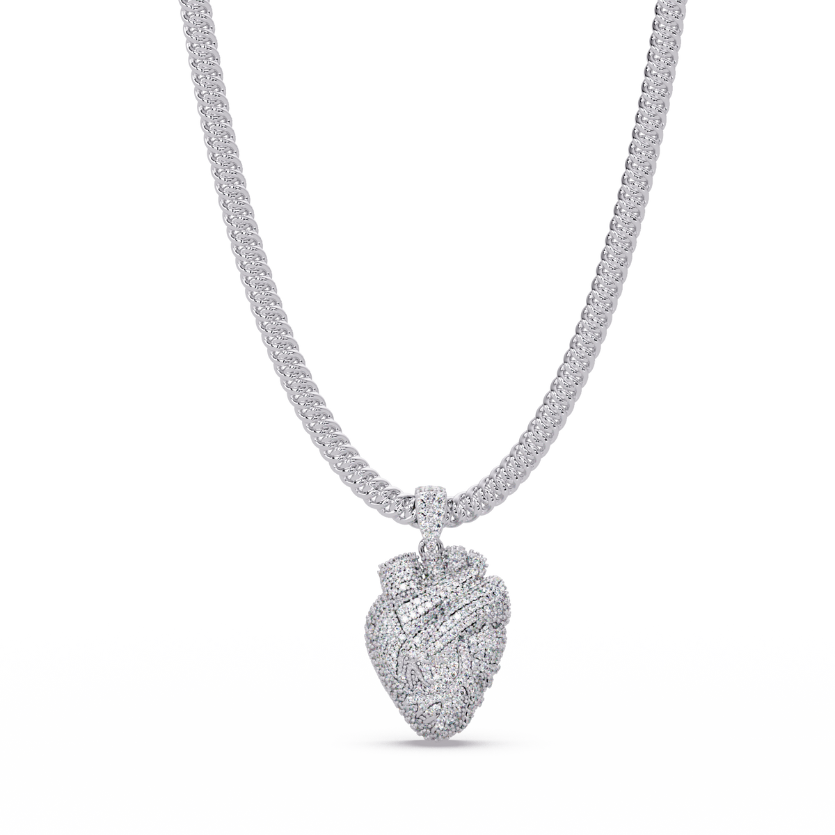 Iced Broken Heart Skull Lab Diamond Pendant Necklace - HIGHCARAT DIAMONDS