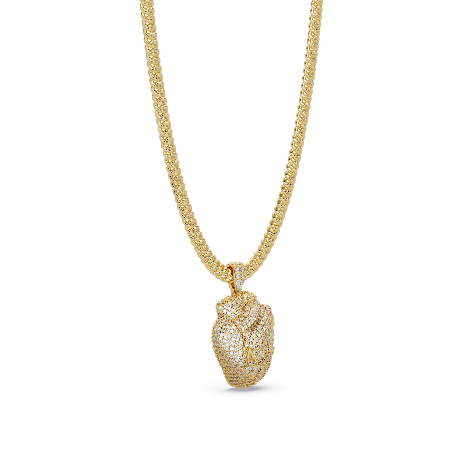 Iced Broken Heart Skull Lab Diamond Pendant Necklace - HIGHCARAT DIAMONDS