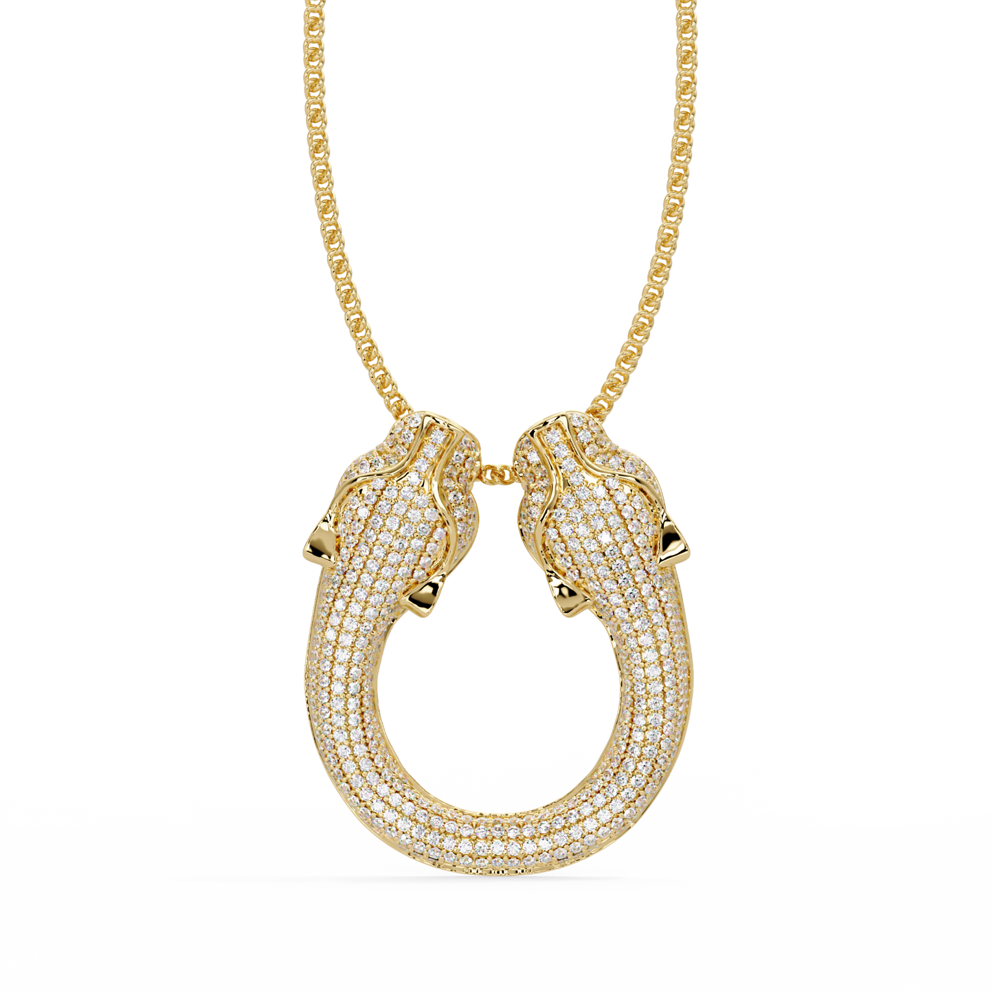 Iced Double Panther Head Lab grown Diamond Pendant - HIGHCARAT DIAMONDS