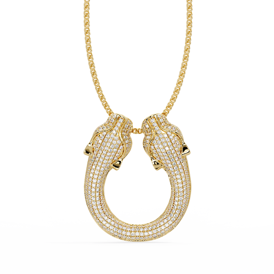 Iced Double Panther Head Lab grown Diamond Pendant - HIGHCARAT DIAMONDS