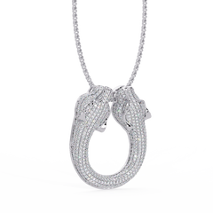 Iced Double Panther Head Lab grown Diamond Pendant - HIGHCARAT DIAMONDS