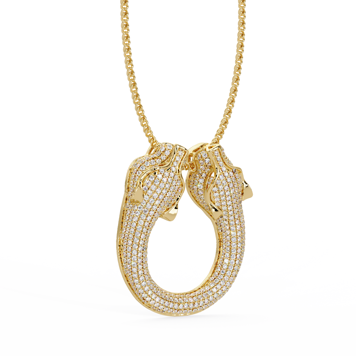 Iced Double Panther Head Lab grown Diamond Pendant - HIGHCARAT DIAMONDS